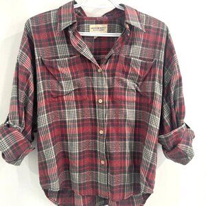 Denim & Supply Ralph Lauren Women's Red Plaid Viscose Flannel Roll-Sleeve Shirt